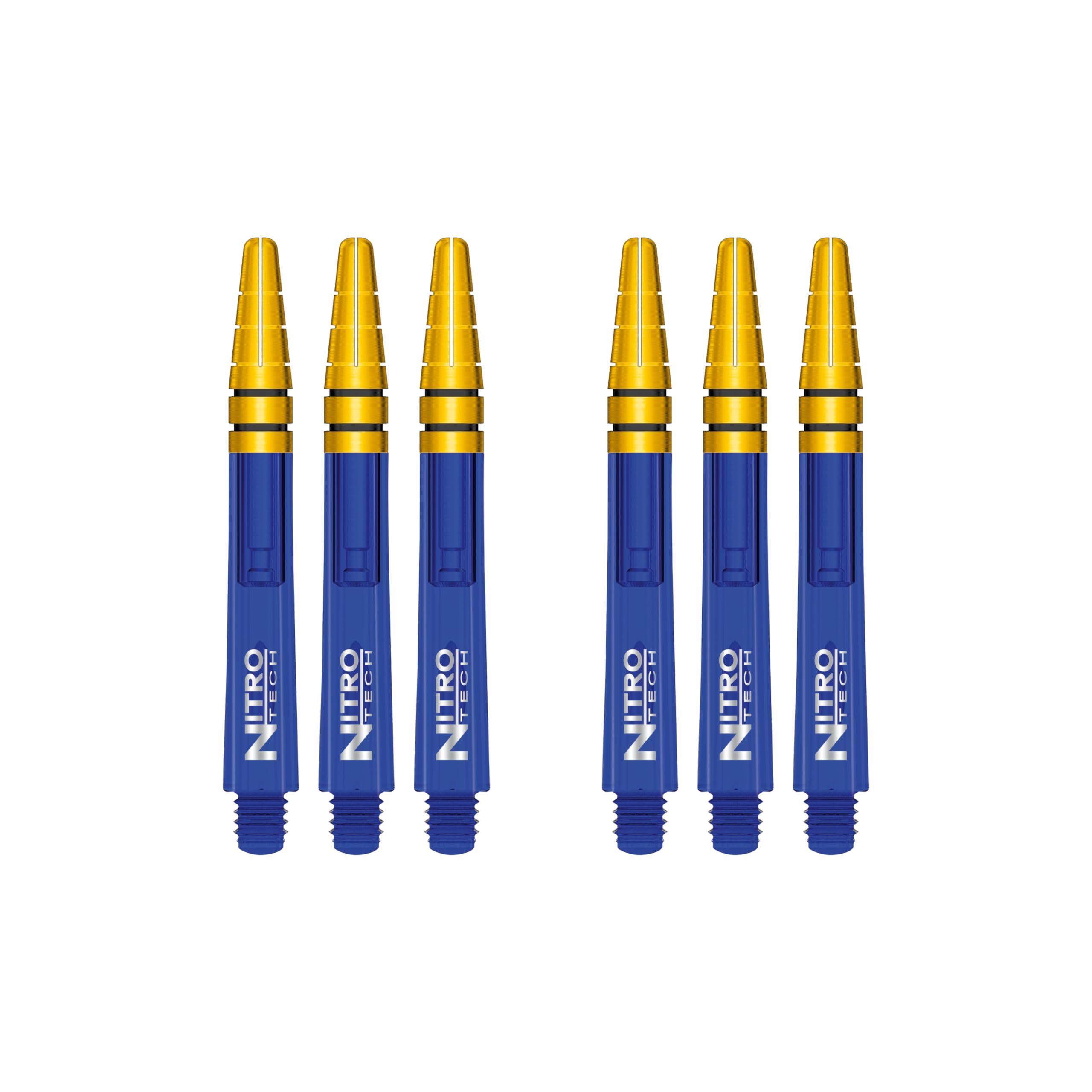 RED DRAGON Nitrotech Intermediate Blue and Gold Dart Stems - 2 sets per pack (6 stems in total)