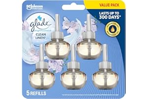 Glade PlugIns Air Freshener Oil Refill, Scented and Essential Oils for Home and Bathroom, Clean Linen, 5 Refills