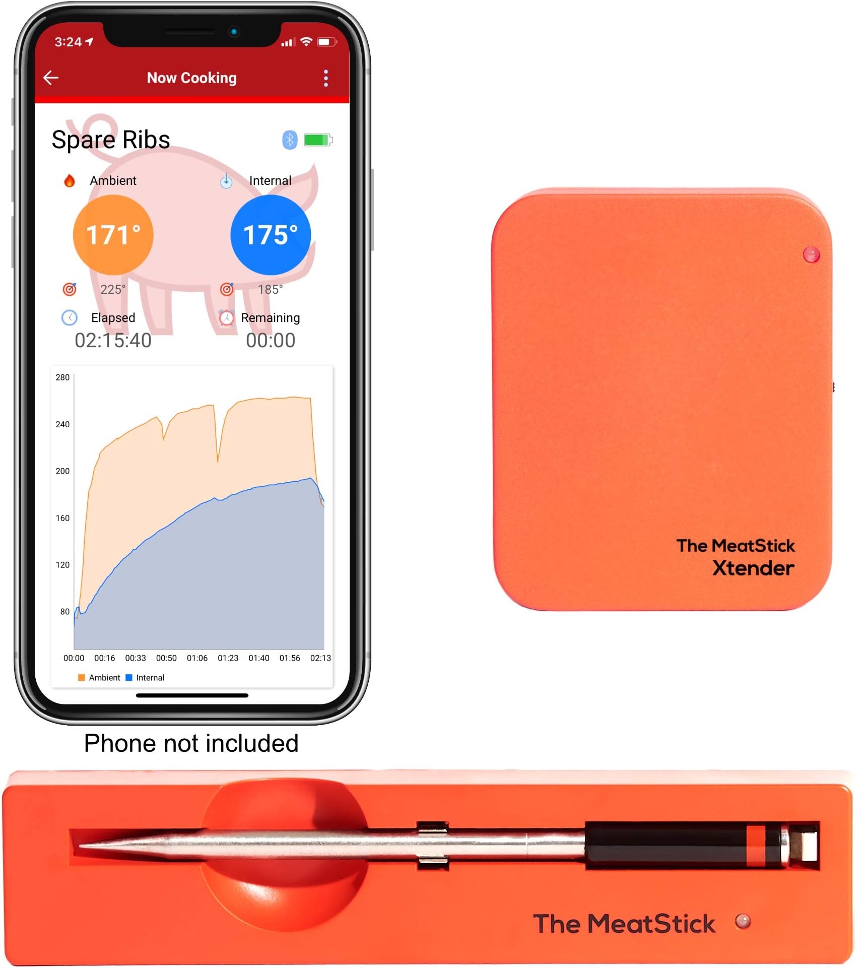 The MeatStick 300 Ft Range True Wireless Meat Thermometer (Gen 2) and Xtender for BBQ, Grill, Oven, Smoker Cook Perfect Meat via Bluetooth for iOS and