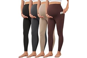 VALANDY Creamlush 4 Pack Maternity Leggings with Pockets Over The Belly-Buttery Soft Yoga Workout Pregnant Pants