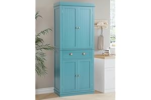 LOUVIXA Kitchen Pantry Storage Cabinet, Freestanding Cupboard with 2 Cabinets, Drawer and Adjustable Shelves, Tall Storage Cabinet for Kitchen, Dinning Room, Living Room, Blue