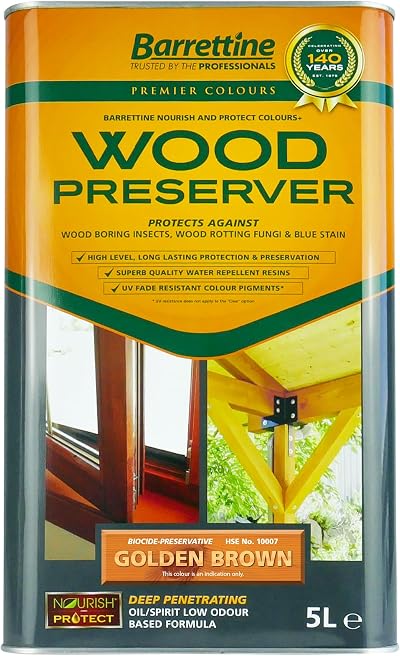 Barrettine Wood Preserver Golden Brown 5L UV Fade Resistant Durable Water