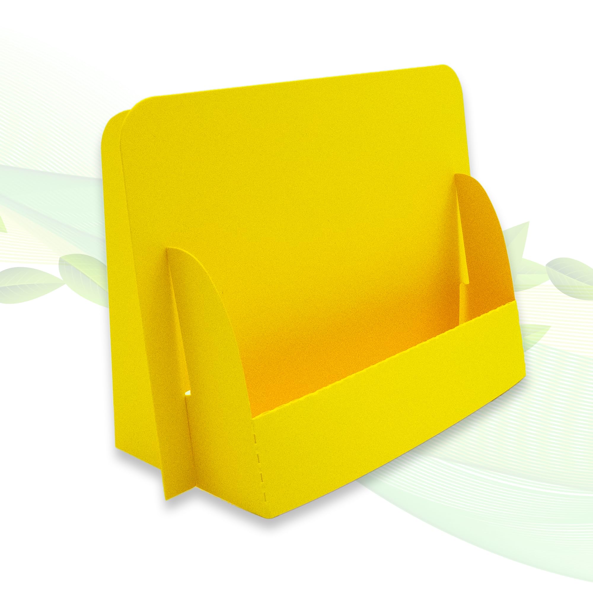 thefoldstands 5 foldable flyer stands, yellow design, ecological brochure stand for DIN A6 flyers, 14.8 x 10.5 cm, horizontal, brochure holder made of eco FSC cardboard, short to medium term use