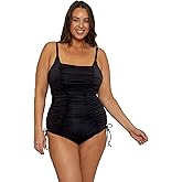 BECCA ETC. Women's Color Code Plus Size Shirred One Piece Swimsuit, Adjustable, Bathing Suits