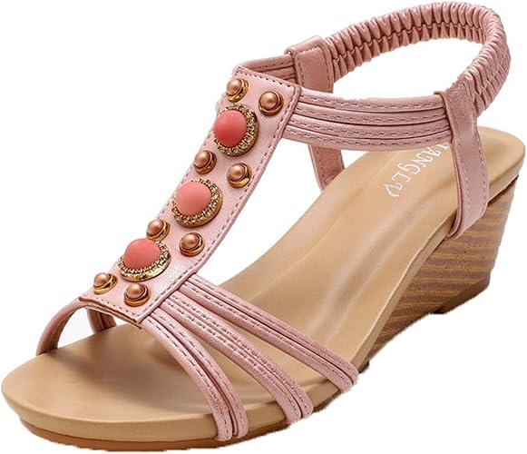 Amazon Ramemo オフィス サンダル レディース グラディエーターサンダル スリングサンダル ウエッジソール 女性 厚底 大人可愛い 美脚 ピンク 軽量 クッション 脱げない 仕事 デイリー ビジネス パーティー お出かけ レジャー 温泉 休暇 ファッションサンダル