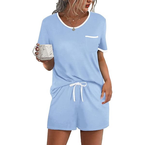 Hilinker Women's Short Sleeve Pajama Set - Crew Neck, Letter Print Sleepwear With Shorts - View #6