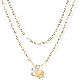PAVOI 14K Gold Plated Dainty Hexagon Initial Letter Pendant Layered Necklace Jewelry Gift for Women | Paperclip Layering Chain Necklace