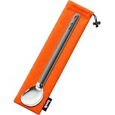 Kuvіk Titanium Spoon - Ultralight and Compact for Camping and Hiking | Polished Bowl, Long Handle, Food Safe, Non-Toxic, Corrosion Resistant, Resists Stains and Odors, Carrying Bag Included