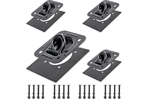 AYMMIC Black 4Pack X Recessed Tie Down D-Rings Anchor, 6,000 lb. Capacity, with Backing Support Plates, for Flatbed Trailer/Truck, Great for Securing Equipment, Cargo and Other Loads