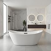 Freestanding Bathtub – 59 Inch Modern Acrylic Soaking Bathtub, Deep Oval Free Standing Tub with Chrome Drain & Overflow, Freestanding Tub for Home Spa Relaxation