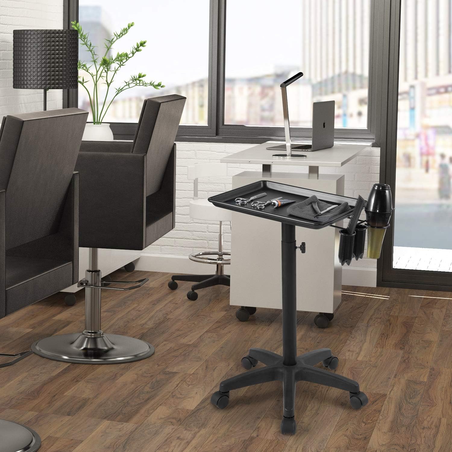 Salon Tray Beauty Rolling Trolley Cart Hair Spa Equipment Height Adjustable Swivel for Home,Office,Salon,Massage,Factory,Shop(Black): Kitchen & Dining