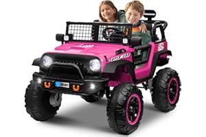 OTTARO 24V 4WD/2WD Switchable Ride on Cars, 2 Seater Kids Electric Vehicle Truck with 20 Inch Seater, 4x100W Motors, 4 Shock Absorbers, Music Play,Bright Light, Remote Control (Pink)