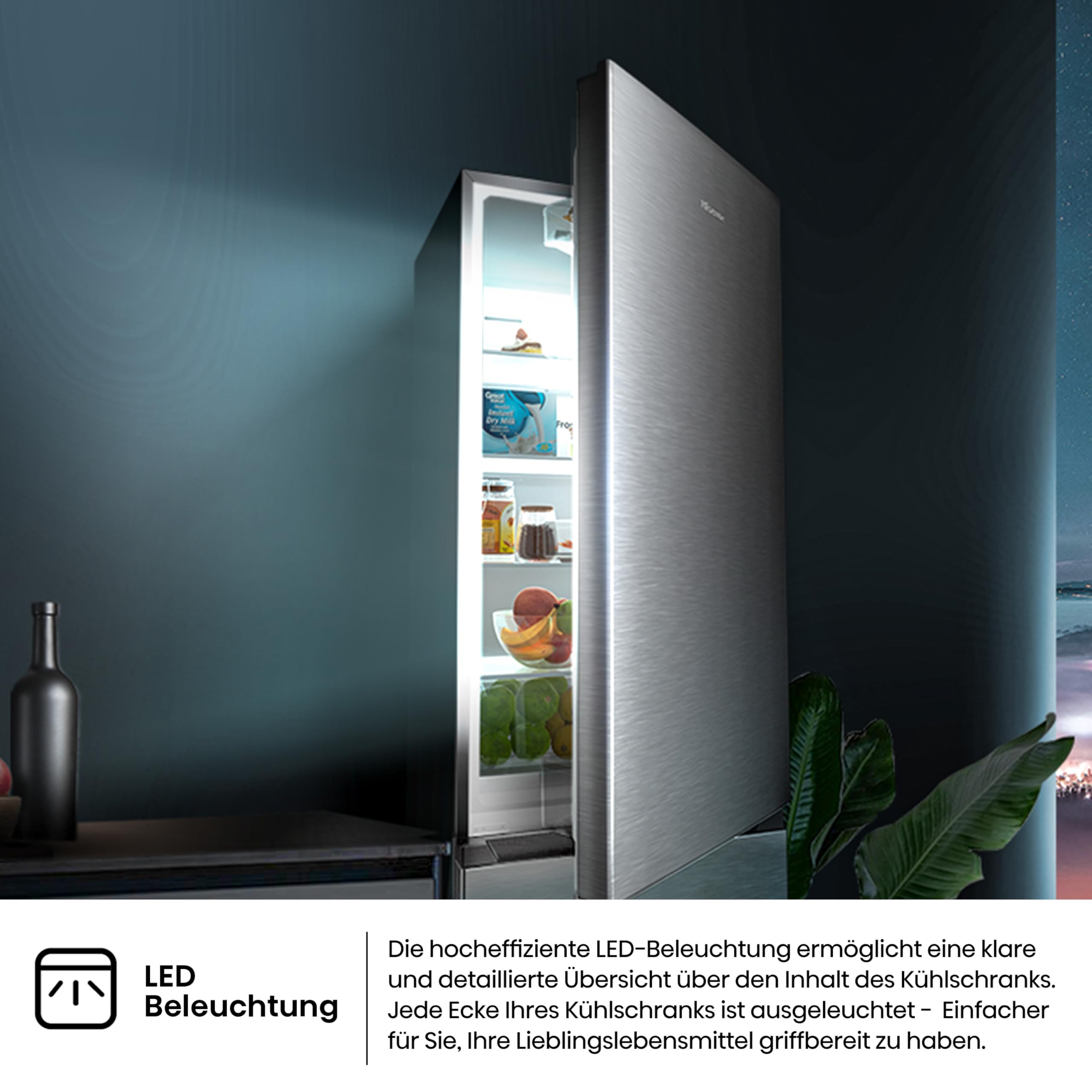 Hisense RB440N4ACA Kühl-Gefrier-Kombination/Höhe 201 cm/Kühlen 178 L/Gefrieren 98 L/LED Beleuchtung, Edelstahl 9