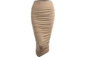Made By Johnny Women's Slim fit Bodycon Party Club Night Out Elegant Ruched High Waist Long Pencil Skirt with Side Shirring
