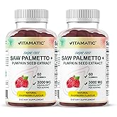 Vitamatic Sugar-Free Saw Palmetto with Pumpkin Seed – 3000 mg Equivalent per Serving – Natural Raspberry Flavor – 60 Gummies - 2 Pack