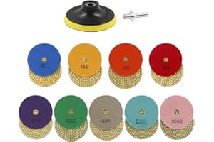 ANAHAF Diamond Polishing Pads Set 4 inch Wet/Dry Diamond Sanding Pads Kit 11 Piece Set Granite Stone Concrete Marble Buffer with 5/8’’-11 Backer Pad