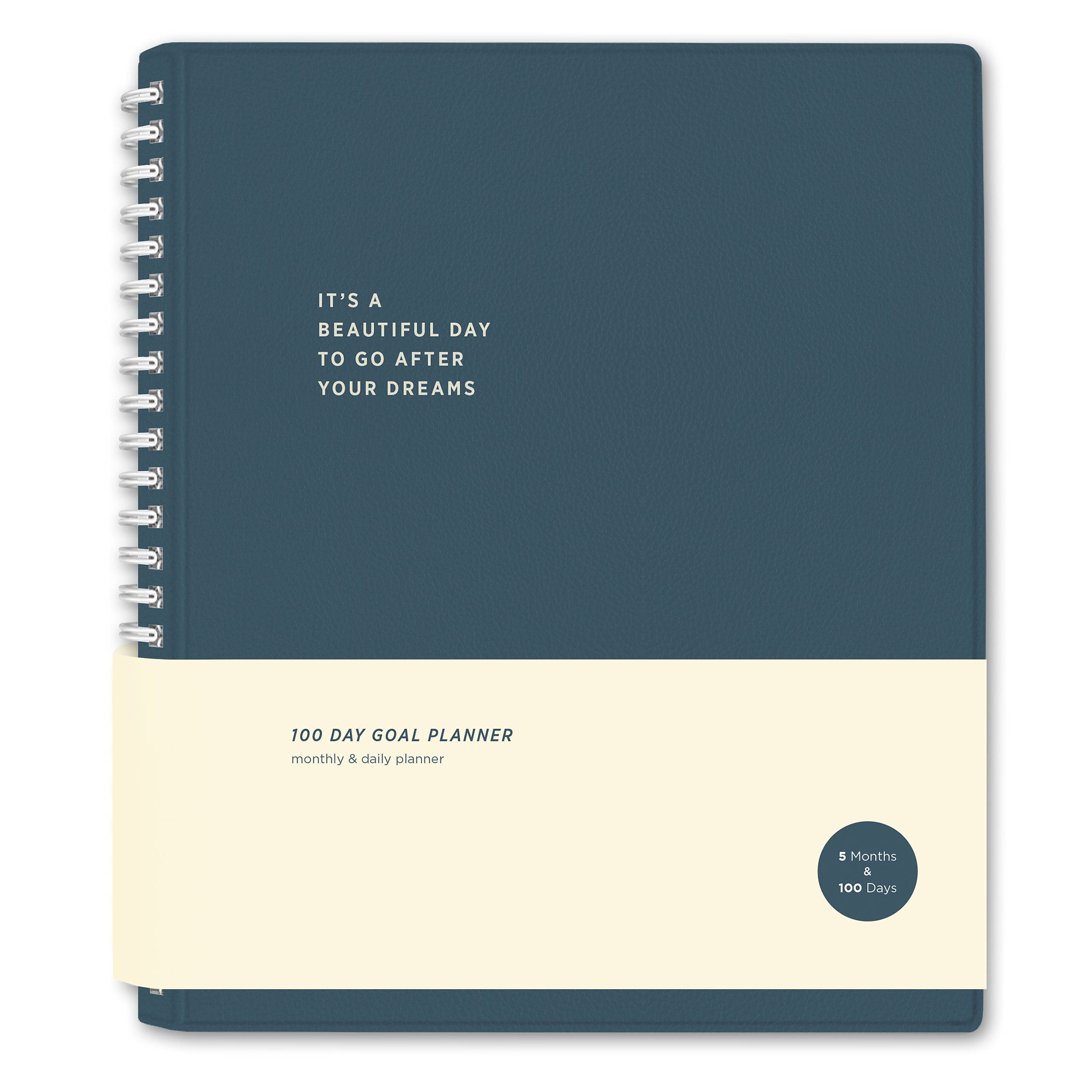 Bright Day Calendars La Lune Undated Goal Journal by Bright Day, Inspirational Appointment Productivity Planner, To Do Habit Tracker Book, Spiral Binding With Cover (8.75'' x 7.25'')