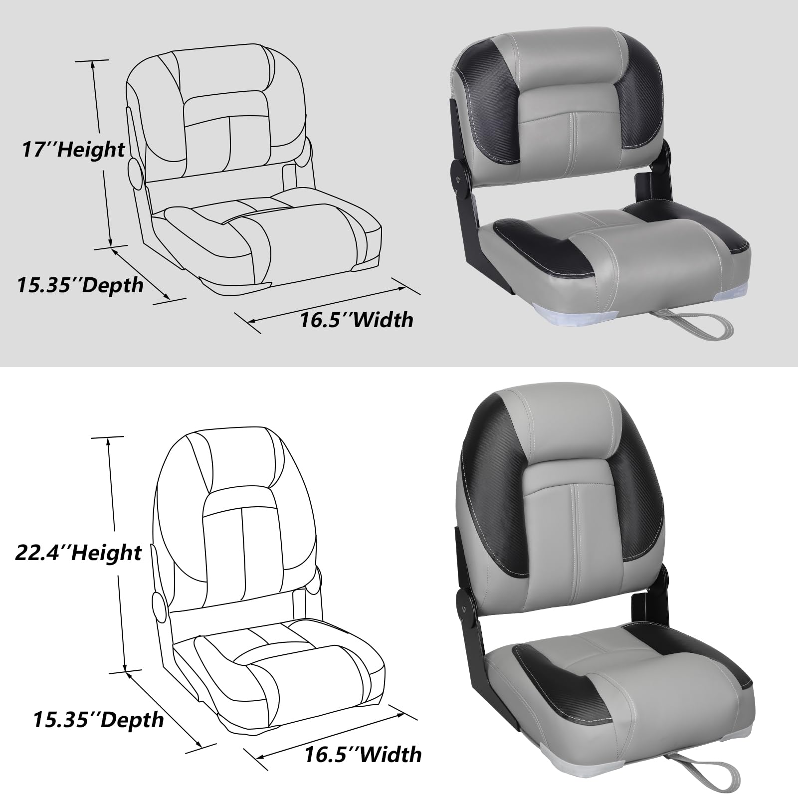 Condition photo showing New/Like New for leader accessories 50" bass boat seats folding fishing boat seat (black/grey)