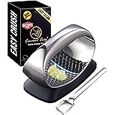 Garlic Press Rocker Stainless Steel with Eject Base + Scraper Spoon, Innovative 3D Cutting, Easy Crush & Clean Garlic Mincer,