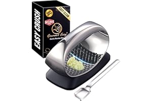 Garlic Press Rocker Stainless Steel with Eject Base + Scraper Spoon, Innovative 3D Cutting, Easy Crush & Clean Garlic Mincer,