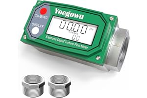 YOEGOWU 1" Digital Turbine Fuel Flow Meter, 2.6–26 GPM Inline NPT Flowmeter with LCD Display and 3/4" Adapters,For Diesel,Gasoline,Kerosene, Water and Other Liquids –Supports Gallon, L, QTS, PTS, m³ (1"&3/4")