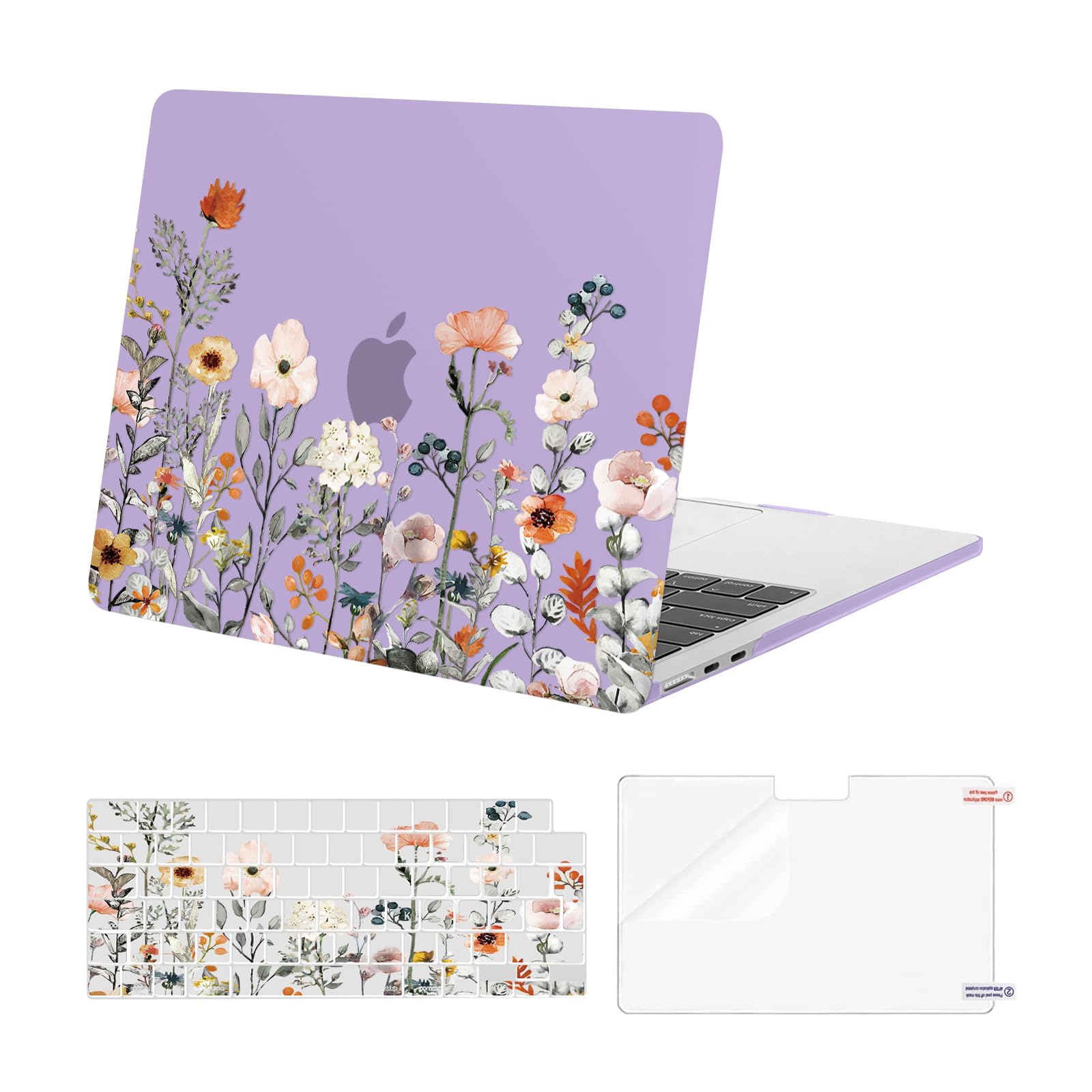 MOSISO Compatible with MacBook Air 13 inch Case M5 M4 M3 M2 2026-2022 A3449 A3240 A3113 A2681, Garden Flowers Hard Shell Cover for MacBook Air 13.6 inch Case &KeyboardSkin&ScreenFilm, Purple — image 1