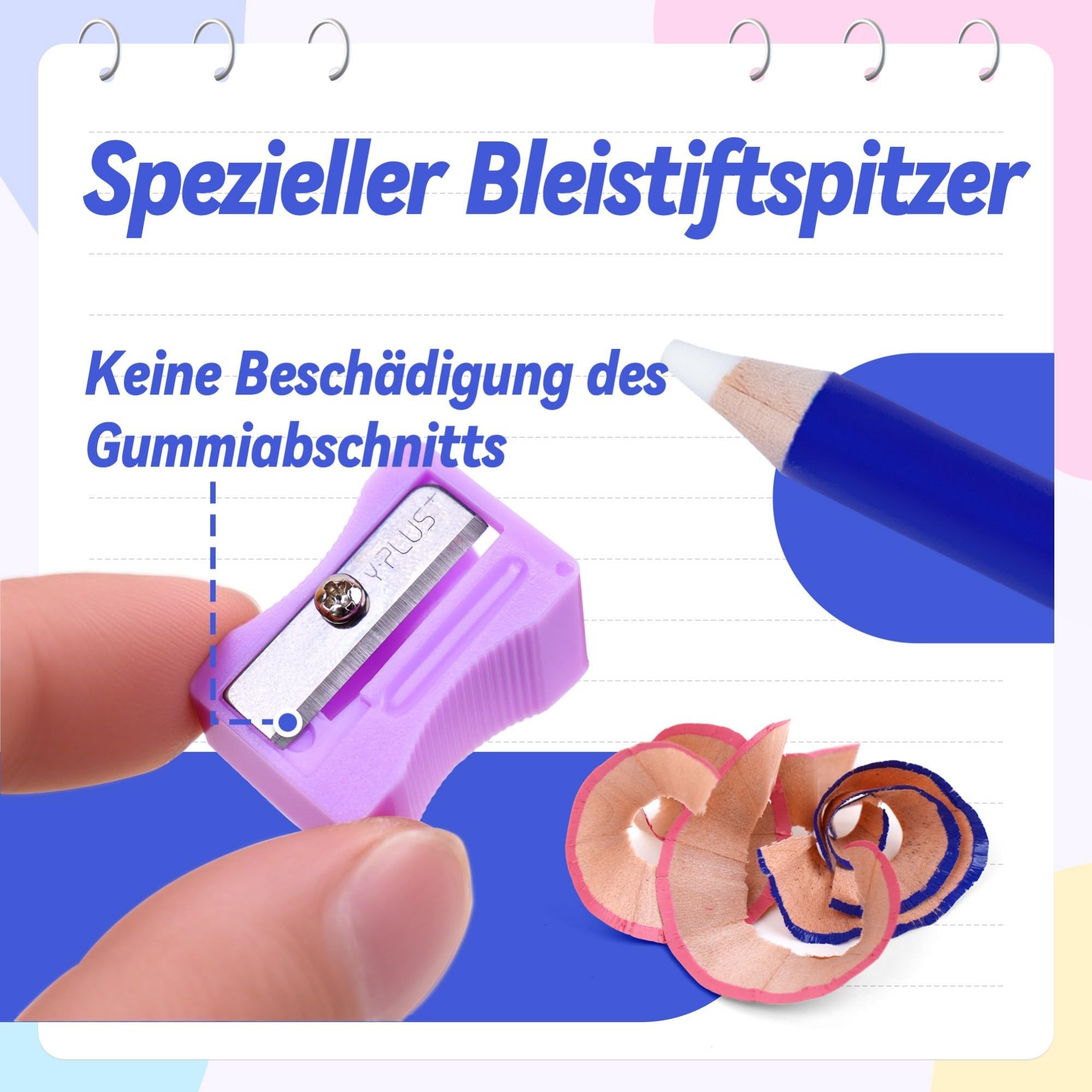 YPLUS Radiergummi – 3 Stück Präzise und saubere Radierung, ideal für Kinder und Schule, einzigartiges Stift-Design, inklusive Spitzer - Blau 3