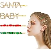 4 Pcs Rhinestone Hair Clips Christmas Letter Baby Santa Hair Pins Crystal Bobby Pins Gold Hairpin Barrette for Christmas Festive Gift