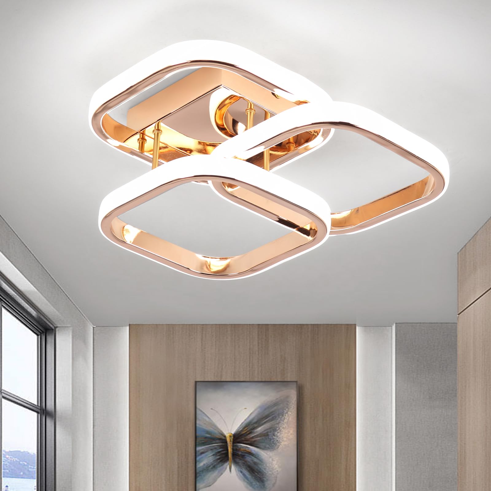EIDISUNY LED Ceiling Light Modern 36W 3 Square Gold Ceiling Lights Fixture LED for Hallway Office Bedroom Kitchen Living Room Lamp Dining Room - Gold (Cool White Light 6000K)