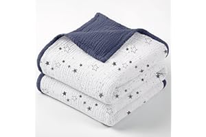 lulumoon Muslin Baby Blanket for Boys: Lightweight Cotton Blanket for Newborn - Soft Nursery Blanket for Stroller 47"x47" (St