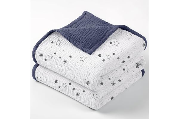 lulumoon Muslin Baby Blanket for Boys: Lightweight Cotton Blanket for Newborn - Soft Nursery Blanket for Stroller 47"x47" (St