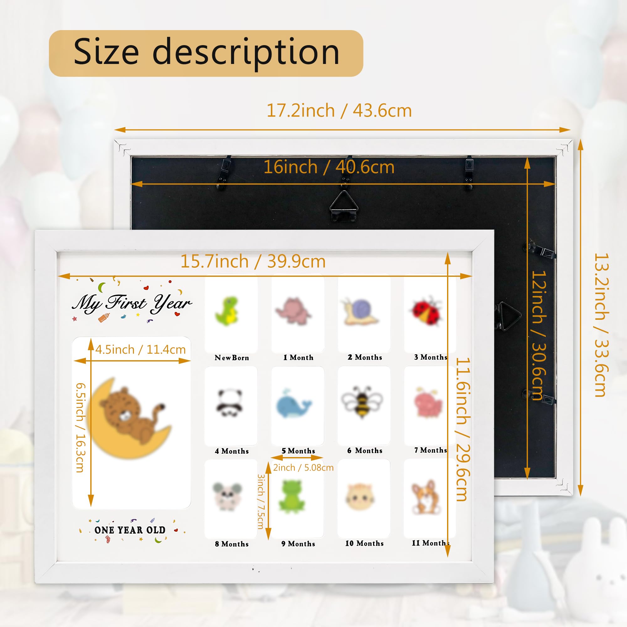 Baby First Years Photo Frames 12 Month Picture Frame 12 * 16 for Holds (1) 5x7 & (12) 2x3 Wallet Size Photos White