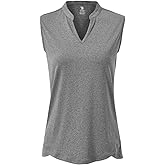 Rdruko Women's Golf Shirts Sleeveless V-Neck Collarless Quick Dry Tennis Running Athletic Tennis Polo T-Shirts