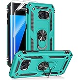 Androgate for Samsung Galaxy S7 Case with HD Screen Protectors, Military-Grade Metal Ring Holder Kickstand 15ft Drop Tested S