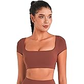 Sunzel Womens Short Sleeve Crop Top with Built in Bra Athletic Yoga T Shirt Casual Fitted Workout Gym Active Tee with Padding