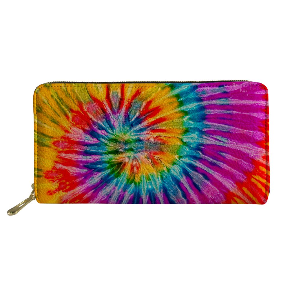 Woisttop Colorful Tie Dye Women Leather Wallet Clutch Bag Long Purse Organizer with Zipper Coin Pocket