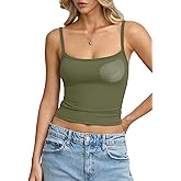 EasyGala Womens Built in Shelf Bra Padded Tank Tops Spaghetti Strap Square Neck Crop Tops Tight Camisole Shirts