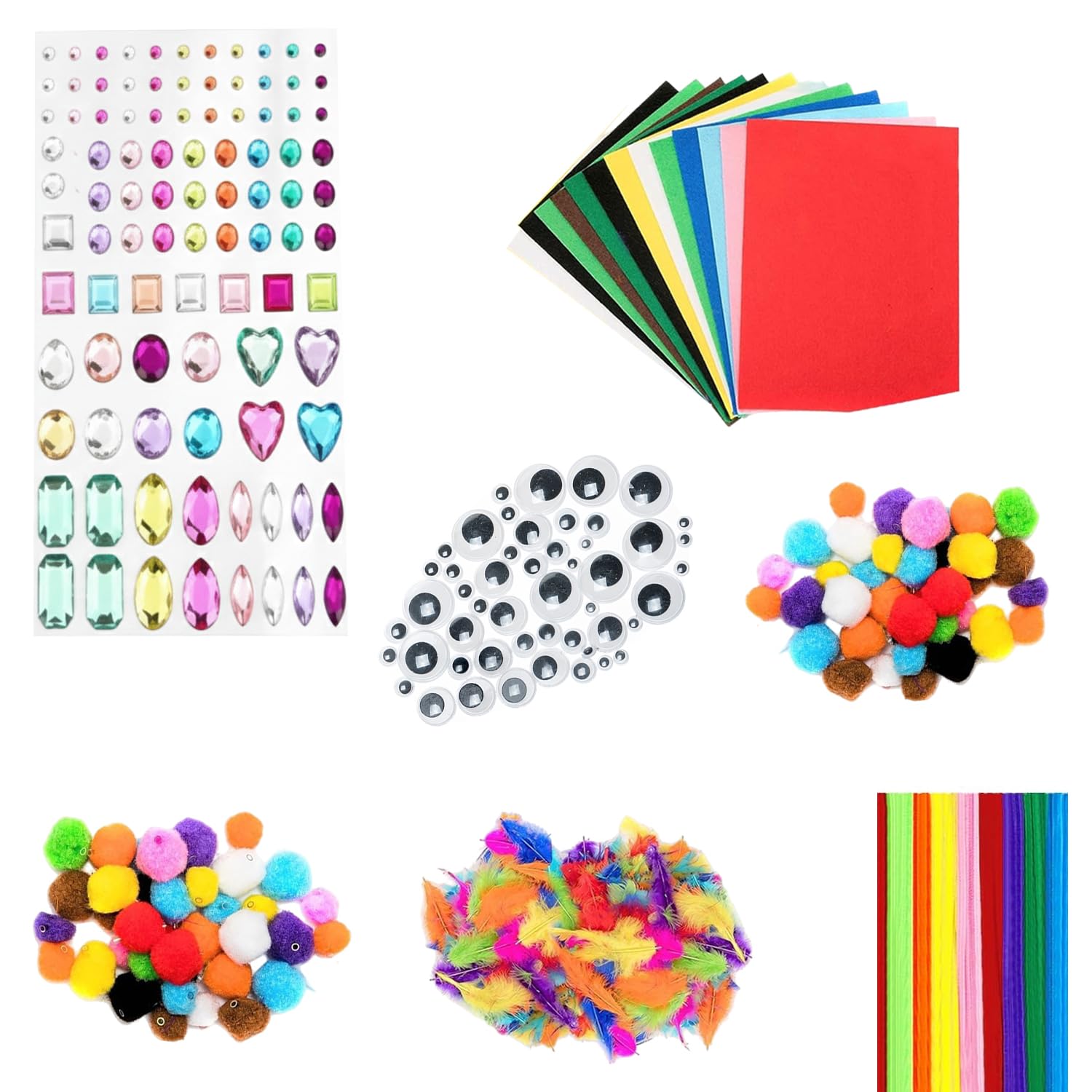 edukit Crafting Kit - 280 Pieces - Inc Pipe Cleaners, Pompoms, gems, Googly Eyes, Felt & Feathers - Various Sizes and Colours - Great for Children and Adult Crafts, for Home or workshops
