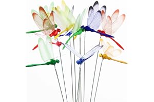 Eiarrnp 3D Decorative Dragonfly Garden Stakes Dragonflies Garden Decorations for Yard Patio Lawn Plant Flower Pot Decor, 12 Pcs