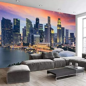 Papel Pintado Mural 3d Foto Personalizada Ciudad De Singapur Vista