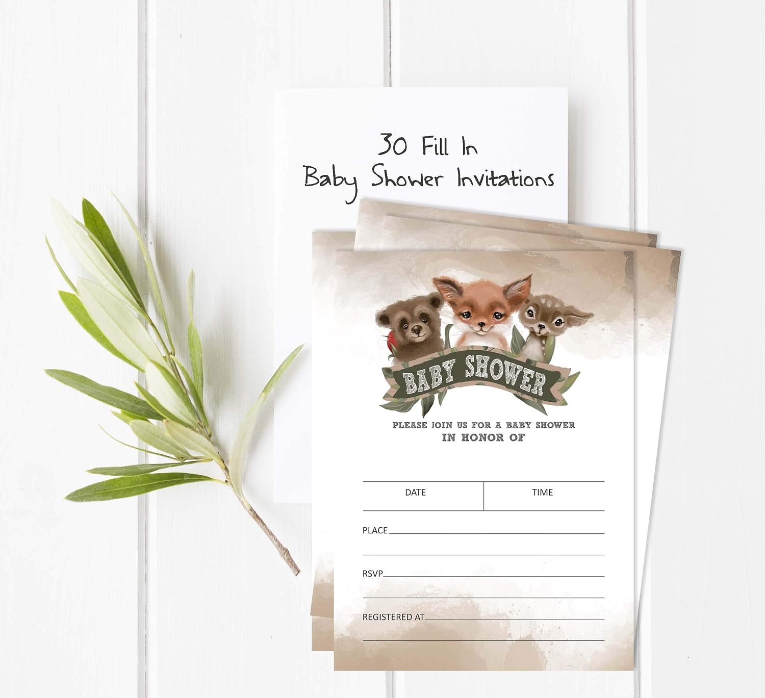 Inkdotpot 30 Fill In Style Baby Shower Invitation Cards Fox Jungle Animals Blank Invites, Invitation_card, 5 x 7 Inches - Image 3