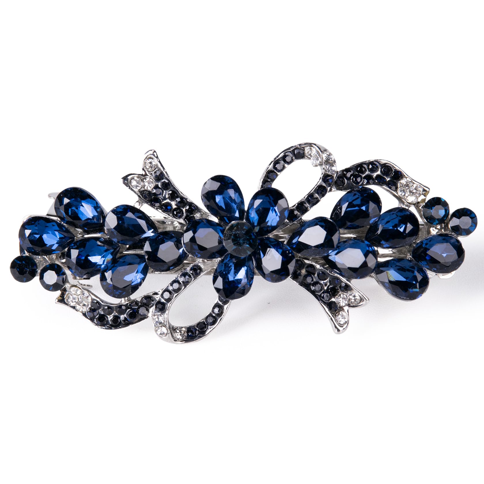 Dalababa Diamante Hair Barrettes for Women, Blue Rhinestone Flower Bow Hair Clips Jewelry Crystal Accessories for Bridal Wedding Girls Party Gift