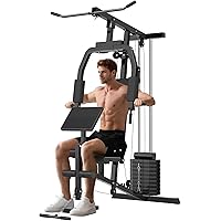Soozier Multifunction Home Gym Equipment, Strength Training Workout Station with 100Lbs Weight Stack for LAT Pulldown, Leg Ex