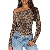 ZESICA Women's Floral Off Shoulder Long Sleeve Tops 2026 Spring Mesh Ruched Fitted Trendy Going Out Shirts Blouses