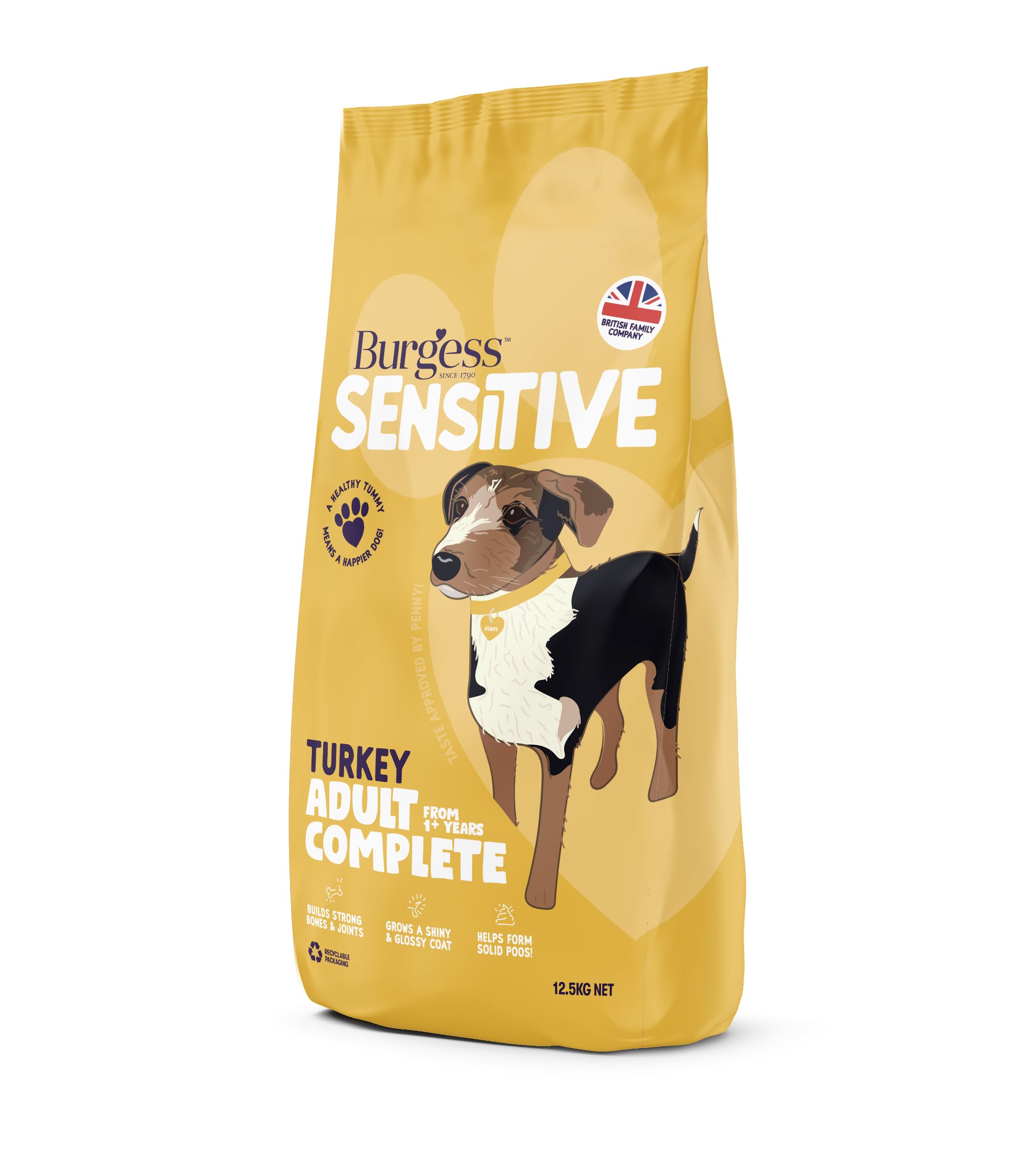 Burgess Sensitive Hypoallergenic Dog Food Adult British Turkey and Rice 12.5kg, transparent