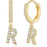 SANNYRA Initial Hoop Earrings for Women, 14K Gold Silver Rose Gold Plated CZ Letter Hypoallergenic Stud Earring Gifts
