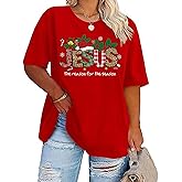 AMWIPE Plus Size Christmas Tree Shirt for Women Merry Christmas Printed Tshirts Funny Short Sleeve Xmas Holiday Tee Tops