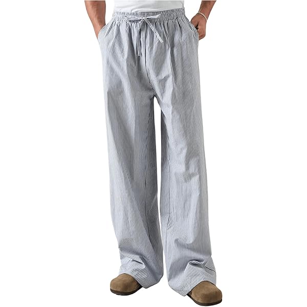 GORGLITTER Men's Striped Baggy Pants Pinstripe Wide Leg Casual