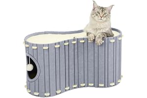 GENERIC Babepets Cat House for Indoor Cats, Medium Felt Bed Cave with Ball Hanging, Tunnel (Grey, Tunnel (28"x12"x15"))