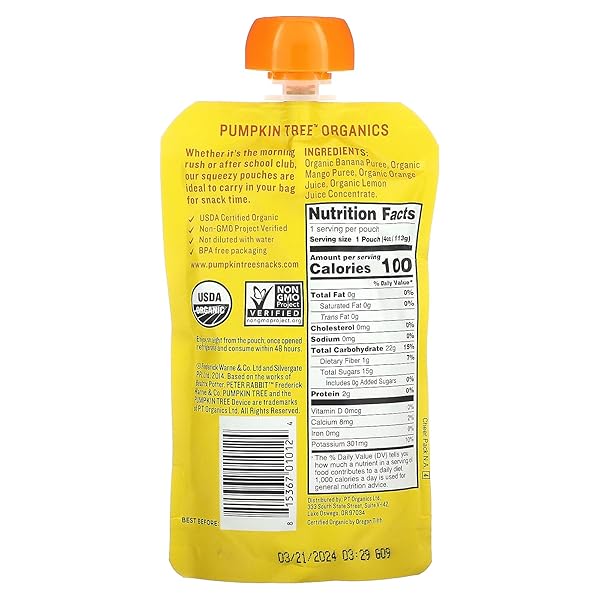 PETER RABBIT ORGANICS BABY MANGO, BANANA, AND ORANGE, 4 OZ